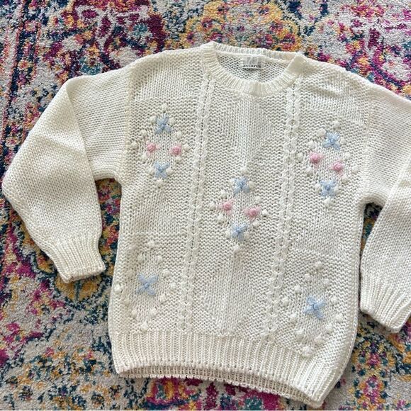 Vintage 80s Collectible coquette knit floral knit Sweater by jeff Laurent - Picture 9 of 11